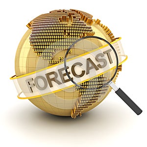 Global financial forecast symbol with globe, 3d