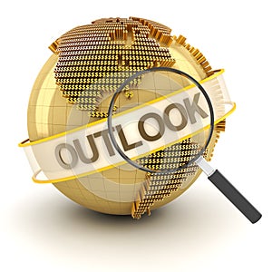 Global financial outlook symbol with globe, 3d