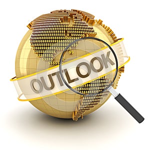 Global financial outlook symbol with globe, 3d photo