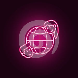 global friendship icon. Elements of Friendship in neon style icons. Simple icon for websites, web design, mobile app, info