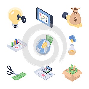 Global, Fundraising and Financial Trends Isometric Vectors Pack