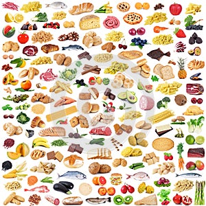 Global gastronomy collage in white background