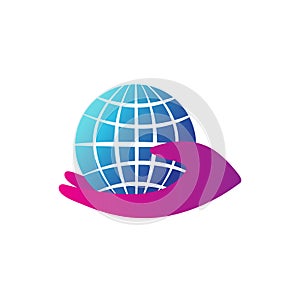 global, globe, world safe logo template design vector in isolated white background
