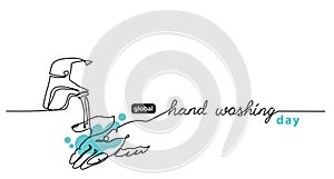Global Handwashing Day minimalist line art border, web banner, simple vector background with hands and water that flows