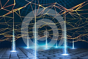 Global information network is based on Blockchain technology. Visual concept of data processing and storage. Decentralized databas