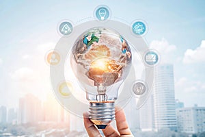 Global Innovation Idea Lightbulb Cityscape