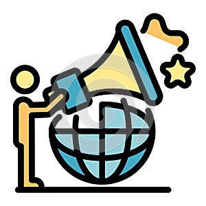 Global innovation megaphone icon color outline vector