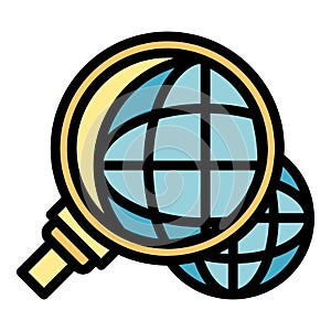 Global innovation under magnifier icon color outline vector