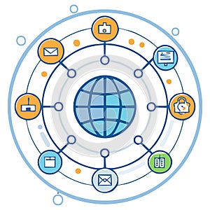 Global Interconnected Network with Digital Communication and Technology Icons