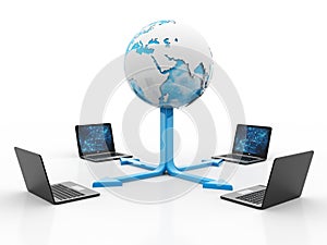 Global internet Communication Concept,Computer Connected to server. 3d rendering