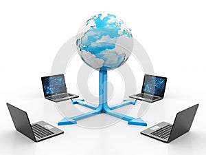 Global internet Communication Concept,Computer Connected to server. 3d rendering