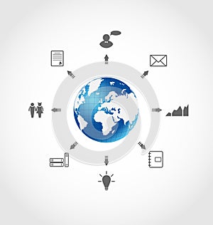 Global internet communication, set business pictog