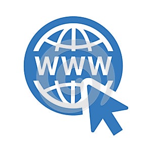 Global, internet icon. Blue vector design