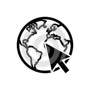 Global internet navigation icon world cursor web connection white background