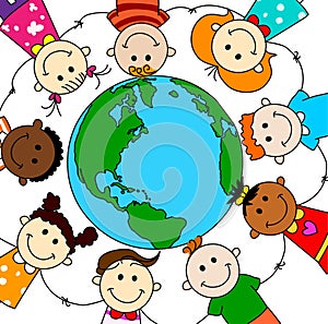 Global kids circle with earth illustration