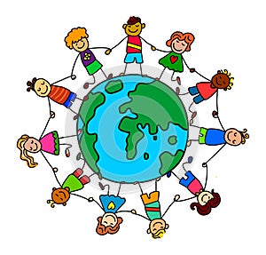 Global kids stick figure circle