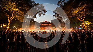 Global lantern music festival. dancing under glowing lanterns in cultural fusion photo