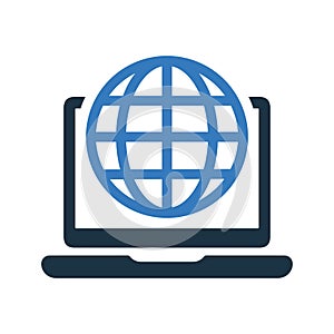 Global, laptop, big data icon. Simple editable vector design isolated on a white background