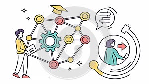 Global learning network, ideas, and knowledge exchange, vector design Generative AI