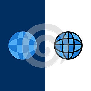 Global, Location, Internet, World  Icons. Flat and Line Filled Icon Set Vector Blue Background
