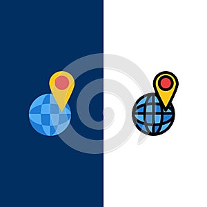 Global, Location, Map, World  Icons. Flat and Line Filled Icon Set Vector Blue Background