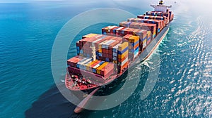 global logistic with container cargo ship on sea generative ai