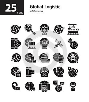Global Logistic solid icon set.