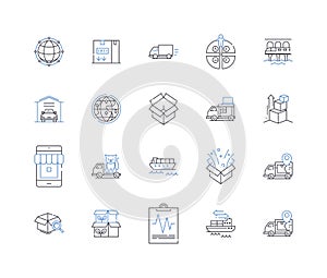 Global logistics line icons collection. Freight, Transportation, Warehousing, Supply chain, Distribution, Shipping