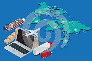 Global logistics network Concept of air cargo trucking rail transportation maritime shipping customs clearance