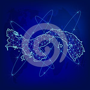 Global logistics network concept. Communications network map Panama on the world background. Map of Panama with nodes in polygonal