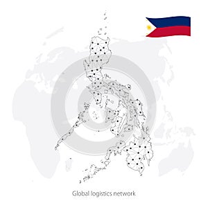 Global logistics network concept. Communications network map  Philippines on the world background. Map of  Philippines with nodes