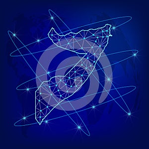 Global logistics network concept. Communications network map Somalia on the world background.