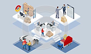 Global logistics network isometric illustration. Isometric Logistics and Delivery concept. Delivery home and office