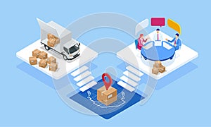 Global logistics network isometric illustration. Isometric Logistics and Delivery concept. Delivery home and office