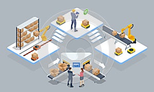 Global logistics network isometric illustration. Isometric Logistics and Delivery concept. Delivery home and office