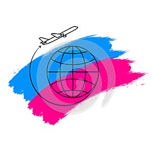 Global logistics network. Map global logistics partnership connection. Airplane connections network concept on a bright brush pain