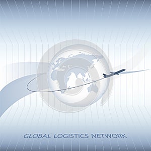 Global logistics network. Map global logistics partnership connection.  Concept of global logistics network with airplane and glob