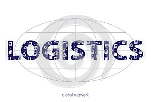 Global logistics network. Map global logistics partnership connection. White similar globe and logistics icons.