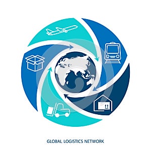 Global logistics network. Map global logistics partnership connection.  White similar world map and logistics icons