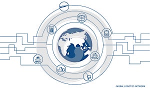 Global logistics network. Map global logistics partnership connection.  White similar world map and logistics icons for your desig