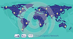 Global logistics network, map of the world