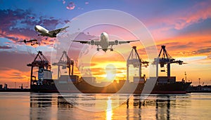 Global Logistics and r Cargo at Sunset