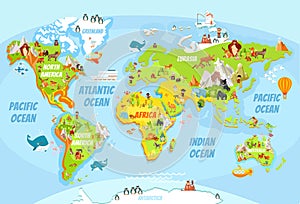 Global map with cartoon animals