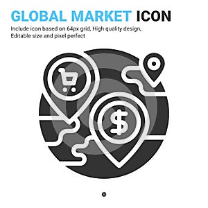 Global market icon vector with glyph style isolated on white background. Vector illustration market sign symbol icon concept