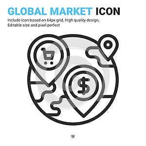 Global market icon vector with outline style isolated on white background. Vector illustration market sign symbol icon concept