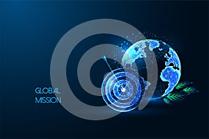 Global mission, sustainable development goals futuristic concept with glowing Earth globe and target