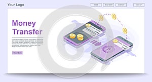 Global money transfer web page vector template with isometric il