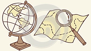 Global Navigation Tools: Globe, Map, and Magnifying Glass, vector design Generative AI