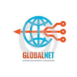 Global net - digital world - vector business logo template concept illustration. Globe abstract sign and electronic network.