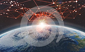 Global network across the planet Earth. Big data concept. Blockchain